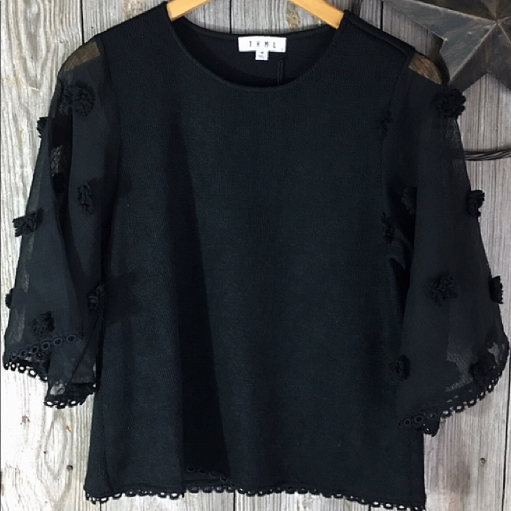 THML 3/4 Sleeve Blouse with Sheer Sleeve from